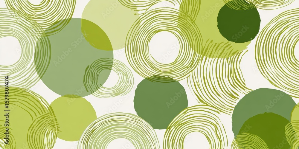 Poster modern abstract pattern featuring circular shapes in various shades of green.