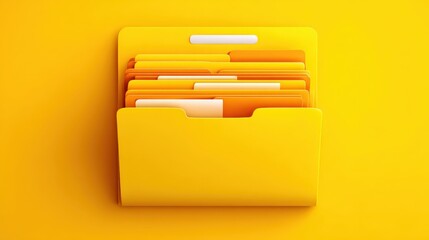 Yellow file folder filled with multiple orange and yellow folders against a yellow background.