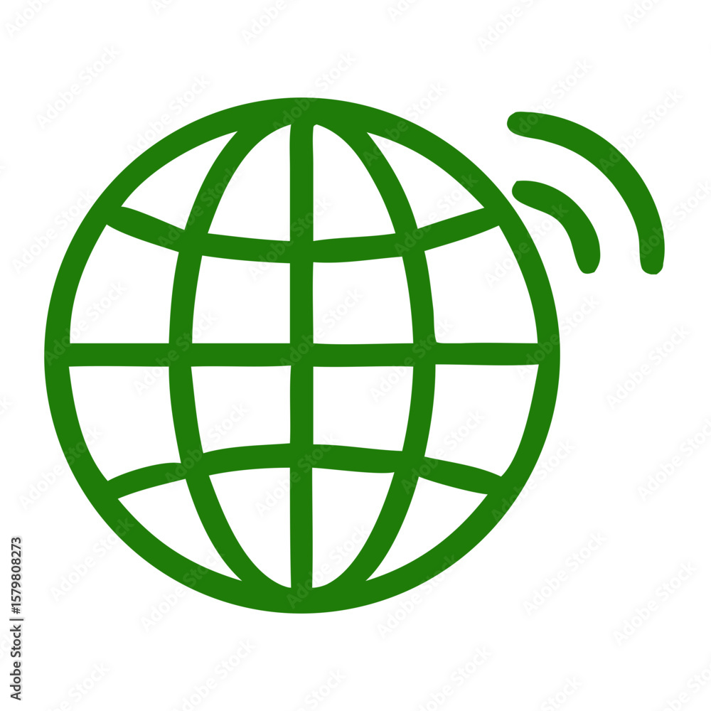 Poster simple outline globe network icon with wireless signal communication
