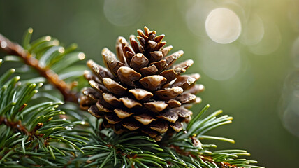 Fototapeta premium Nature Macro: Pine Cone on Pine Tree with Soft Background