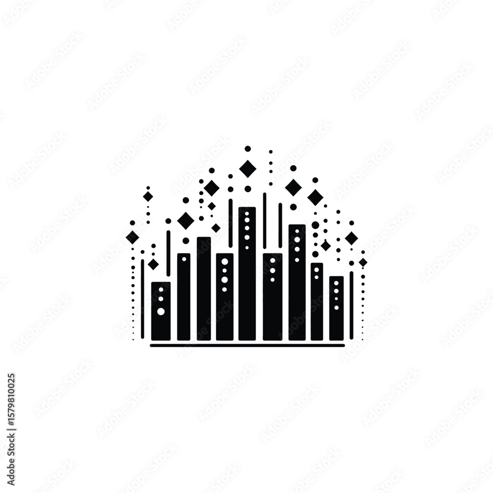 Poster abstract black and white rectangular bars with circles and diamonds design element