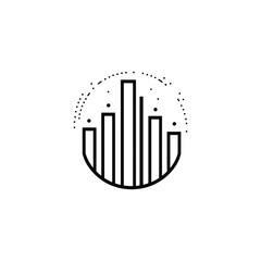 Obraz premium Abstract Black and White Minimalist Design of City Skyline with Dotted Circle
