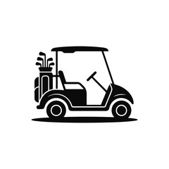 Fototapeta premium Black and White Illustration of a Golf Cart with Clubs in Back