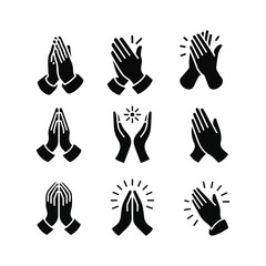 Obraz premium Black Silhouette Icons Showcasing Hands Clapping, Praying, and Holding a Star Symbol