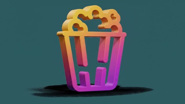 Stylized 3D Rendered Popcorn Icon with Gradient Colors and Shadow Effect