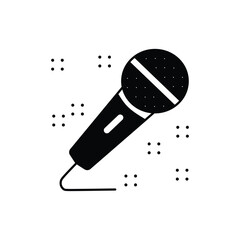 Solid black icon of a microphone with sound waves or dots. Represents music, singing, podcasting, live performance, and communication.