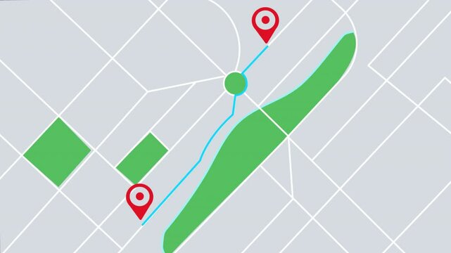Two Location point with   animated path line in map ,Seamless motion animated footage. route from one point to another point. GPS Navigation and Localization mark