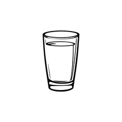 Black and White Line Art Illustration of a Glass Partially Filled with Liquid
