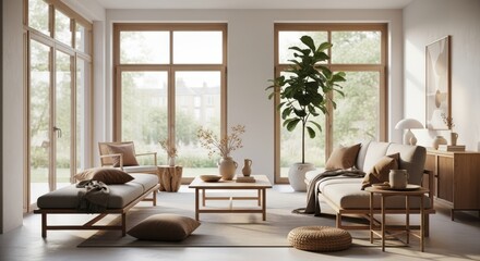 Modern Minimalist Living Room with Natural Wood Furniture