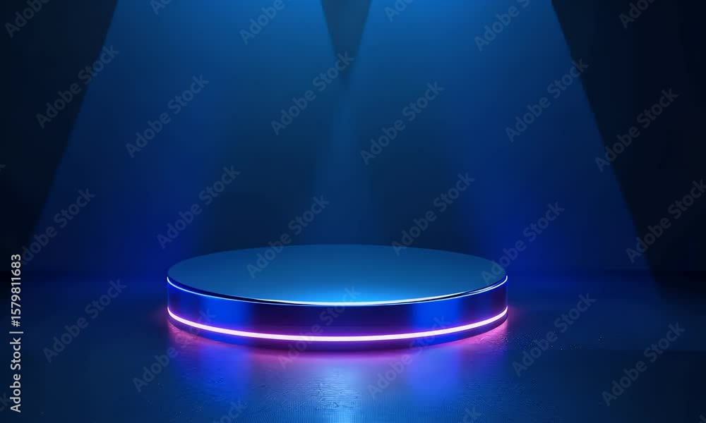Aufkleber abstract futuristic blue technology background with glowing circular podium and hologram elements fo