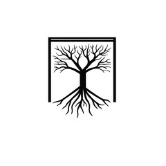 Obraz premium Black and White Tree Silhouette, Square Root System, Minimalist Symbol