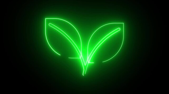 neon light animation of ecology edit icon, leafs	