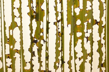 Fern leaves drying a golden brown and attacked by insects causing damage and decay