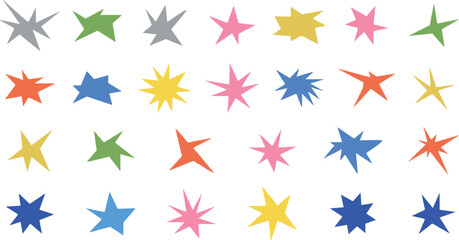 Colorful Starburst Icon Set – Sparkle, Star, Bright, Flash, Multi-Color, Decorative, Fun, Abstract, Pop Art, Vector Glow

