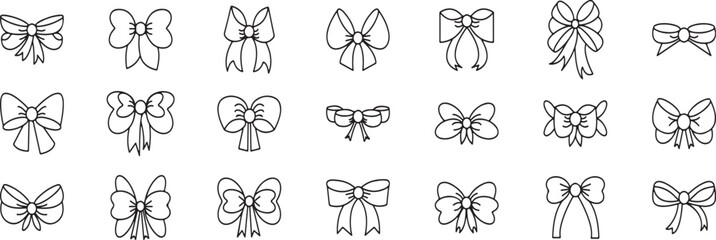 Bow and Ribbon Sketch Set – Decorative, Hand Drawn, Outline, Gift Wrap, Cute, Vector, Icon Pack, Feminine, Minimal, Ornament

