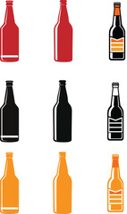 Collection of simple beer bottle illustrations in different colors and designs isolated on white