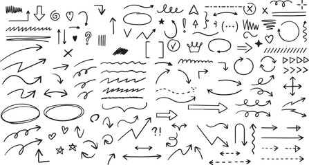 Comic Doodle & Scribble Vector Set – Sketch, Swirl, Arrow, Emphasis, Marker, Symbols, Hand Drawn, Comic Effect, Bubble, Icons

