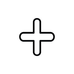 Black Plus Sign with Rounded Ends Isolated on a White Background
