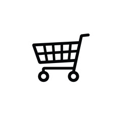 Black shopping cart icon, simple design, transparent background, outline style design