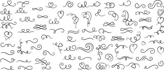 Swirl & Curl Line Vector Set – Decorative, Flourish, Sketch, Divider, Doodle, Abstract, Hand Drawn, Ornament, Vintage, Scroll

