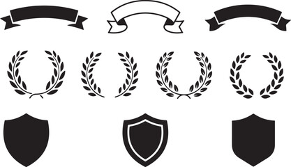 Ribbon Banner & Shield Vector Set – Emblem, Award, Badge, Arrow, Frame, Decorative, Label, Vintage, Crown, Heraldry

