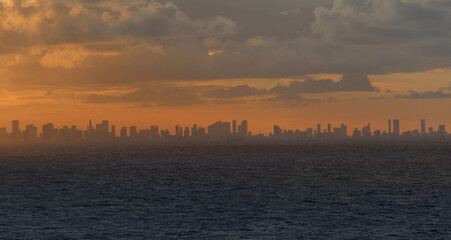 Distant contours of hazy Miami waterfront