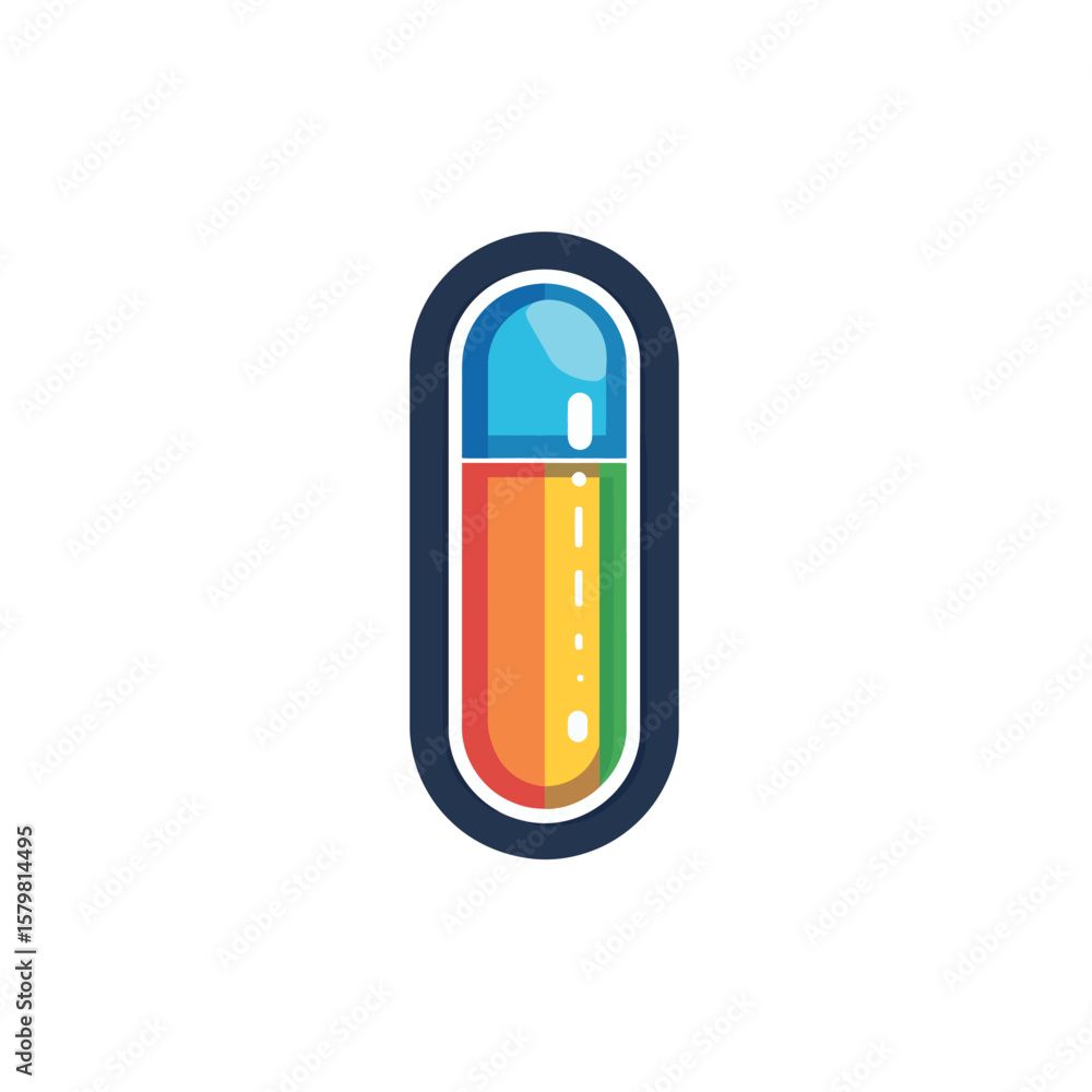 Poster capsule pill with colorful gradient fill and outline isolated