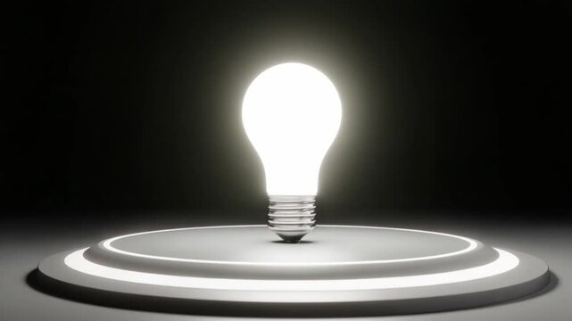 Illuminated Idea: A bright, glowing light bulb sits prominently on a circular pedestal, symbolizing innovation, inspiration, and new ideas.