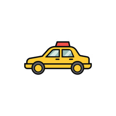 Fototapeta premium Cartoon Yellow Taxi Cab with Red Light on Top, Isolated Illustration Style