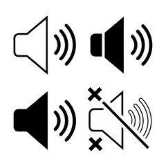 Audio speaker icons volume sound waves mute symbol vector