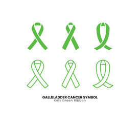 A collection of kelly green ribbon gallbladder cancer awareness symbols, perfect for health, support, and charity designs