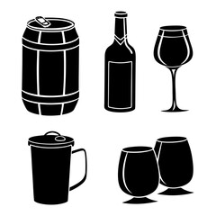 Beverage container collection silhouettes bottle