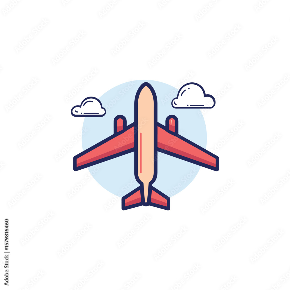 Aufkleber clean airplane icon with red wings and clouds in a simple design