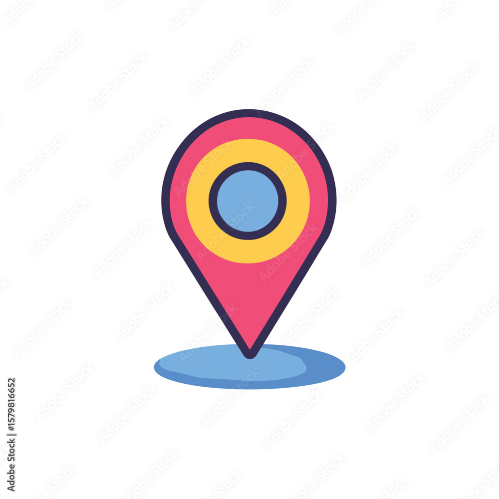 Poster color location pin icon, map pointer isolated on white background, navigation sign