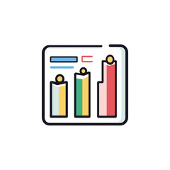 Colored Column Chart Icon with Outlines on White Background for Finance and Statistics