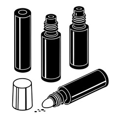 Black essential oil bottles and rollerball applicator vector