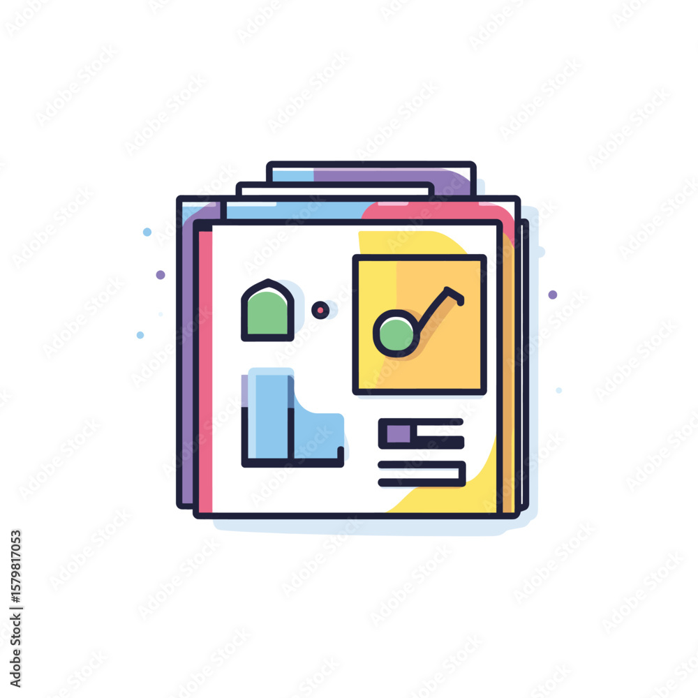 Poster colorful icon of stacked documents with various data on a transparent background