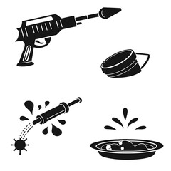 Black Holi celebration objects water gun pichkari gulal bowl vector