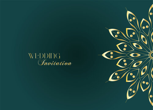 Elegant Gold Mandala Wedding Invitation Template on Dark Green Background