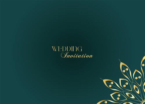Elegant Gold Mandala Wedding Invitation Template on Dark Green Background
