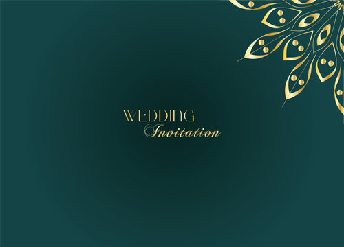 Elegant Gold Mandala Wedding Invitation Template on Dark Green Background