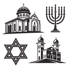 Black religious symbols churches menorah star of david black and white