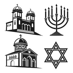 Black religious buildings menorah and star of david symbols religion judaism