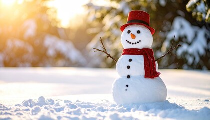 Snowman in winter landscape
