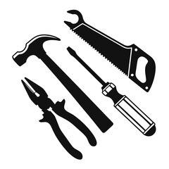 Black Silhouettes Of Construction Tools hammer pliers