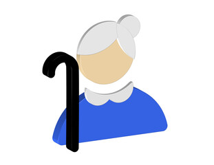 Simple 3D icon of senior adult woman icon, transparent background, png format