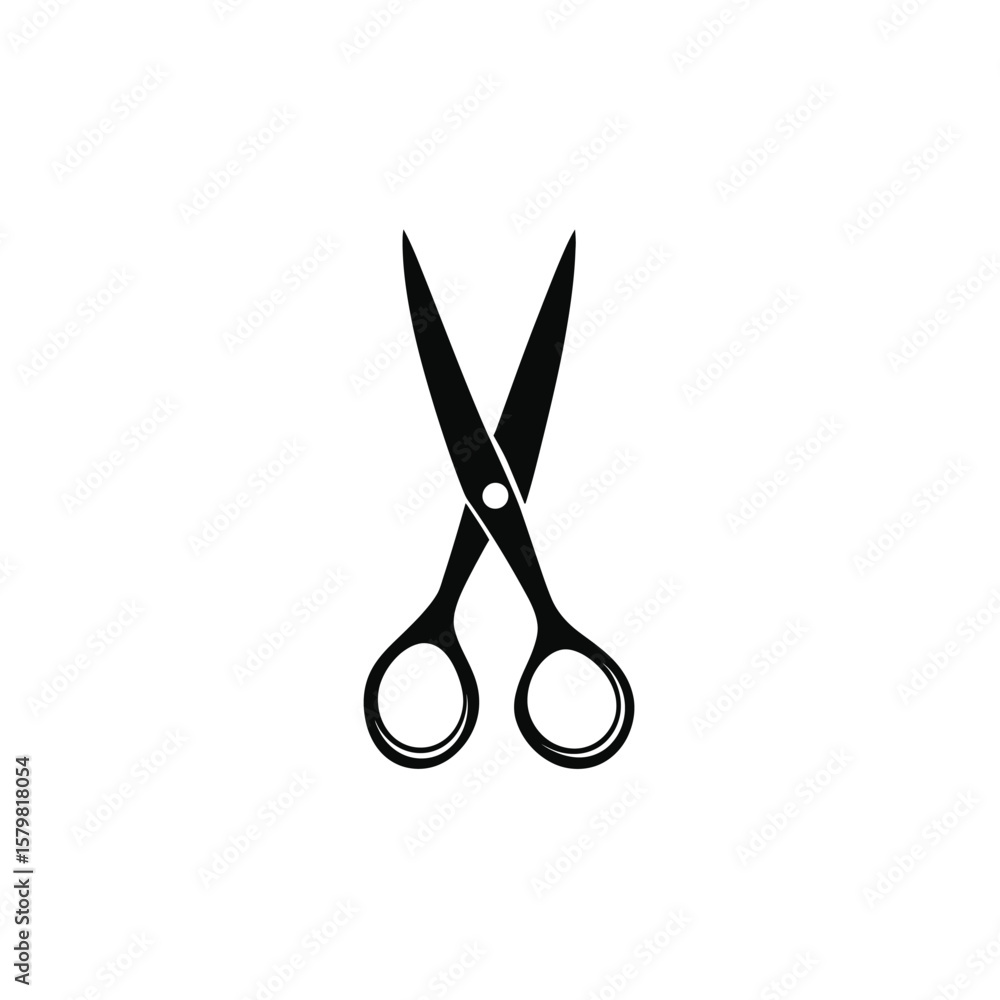 Poster cutting tool design isolated black scissors open blades on transparent background