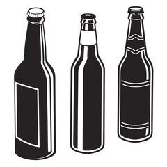 Black silhouettes of three different bottles beverage drink