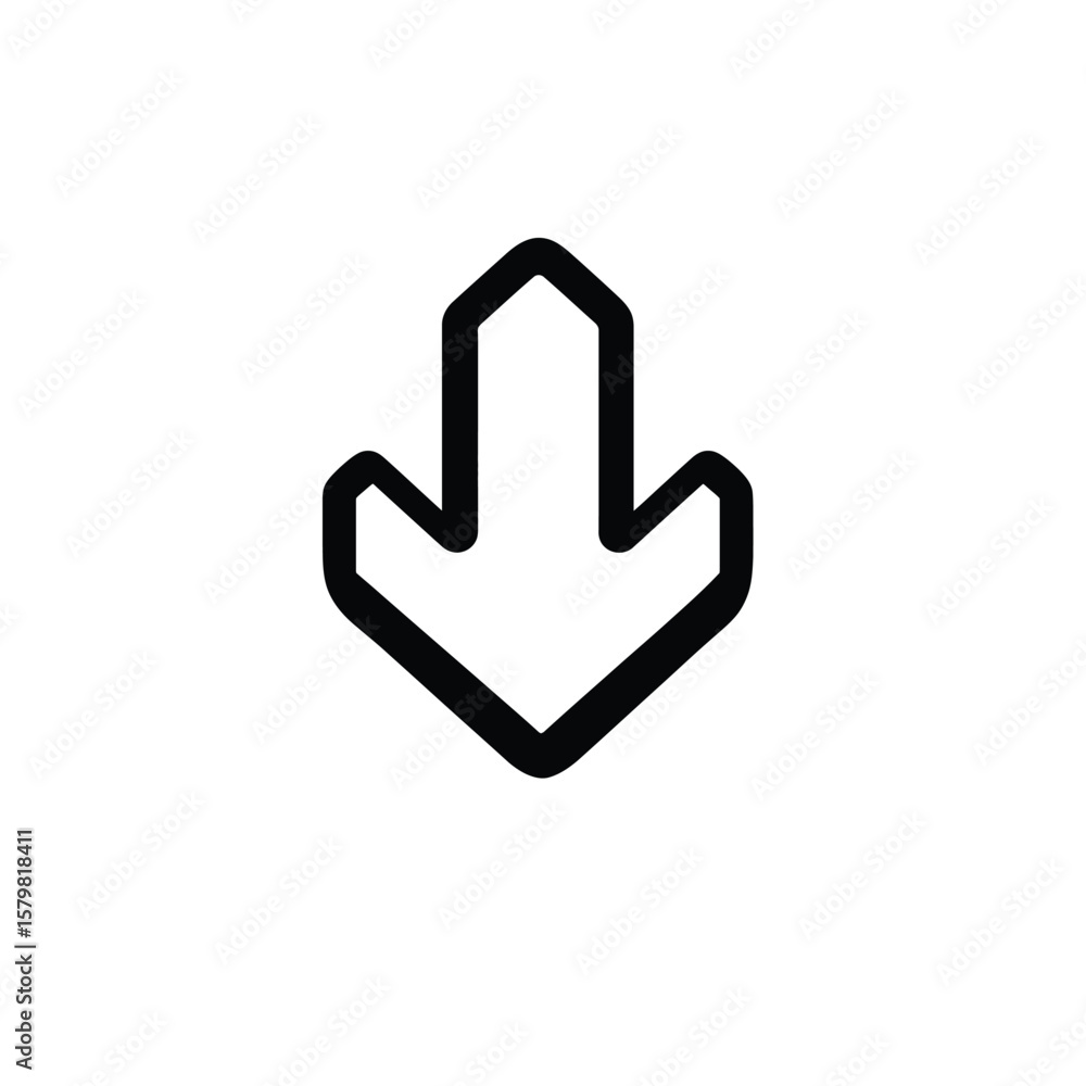 Poster downward arrow with sharp edges pointing direction isolated on white background