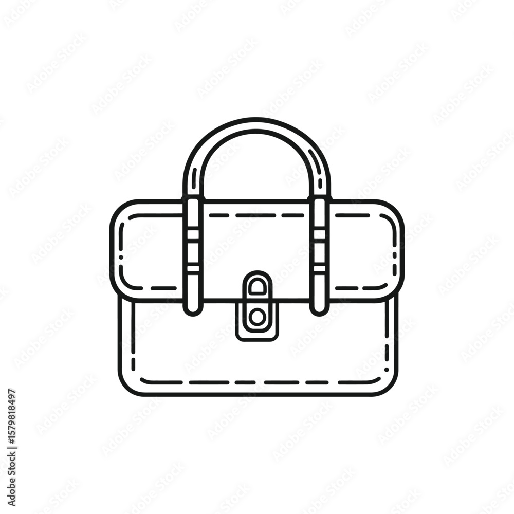 Poster elegant line art illustration of a structured briefcase with distinct handle and closure details